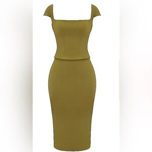 Brand new never worn House of CB Layana Olive Corset Midi Dress